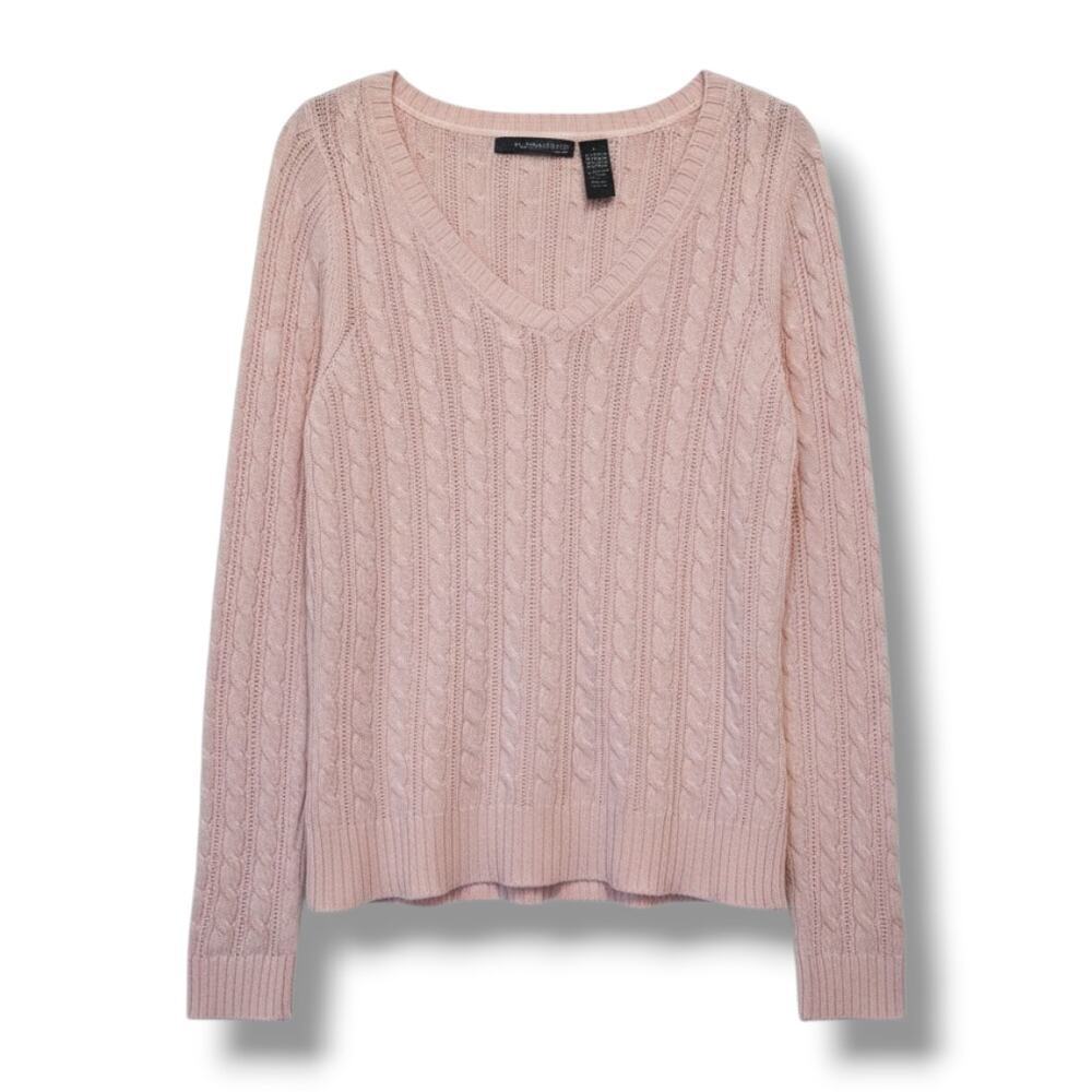 Hillard & Hanson Casual Pink Cable Knit Sweater Cashmere Rabbit Hair Blend LG